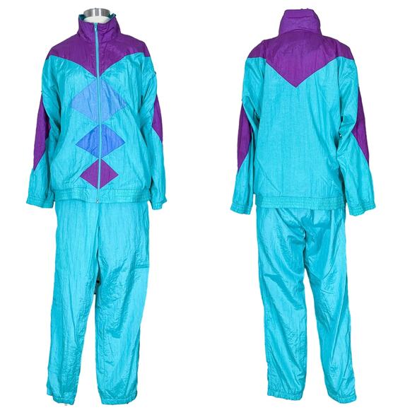 Vintage | 80s Women’s Bocoo Teal Matching Retro Windbreaker Swishy Workout Set M - Picture 1 of 13